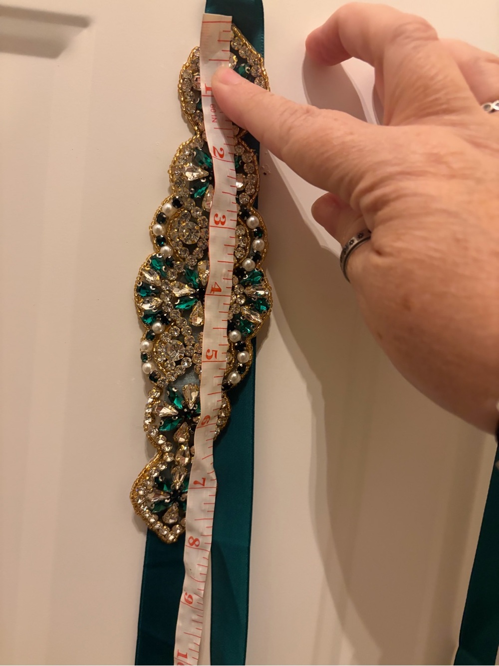 Emerald Green Crystal-Embellished Satin Waist Belt wedding prom bridesmaid - Picture 2 of 4